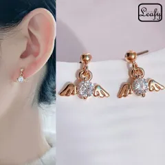 Leafy ゆらゆらキラキラダイアモンド風♪ジルコニアピアス☆小さめの羽根モチーフ　天使の翼でＨＡＰＰＹな気持ちに☆高貴な輝きで素敵な印象に   ゴールド 参観日  発表会  フォーマル  女子会  デートにも x04487ag