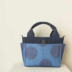 ハンドメイド　サイドポケットトートバッグミニ　ミニトート　帆布のバッグ　水玉模様　ミニバッグ　Dカン付き　ショルダーバッグにもなるよ