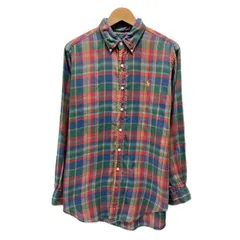 POLO by RALPH LAUREN　チェックシャツ　長袖　シャツ　トップス　ボタンダウン　ワンポイント　ブランドロゴ　スモールポニー　刺しゅう　古着