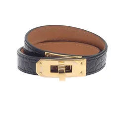 エルメス HERMES ケリー ドゥブルトゥール Ｗブレス S H066303 ブレスレット アリゲーター ブラック ゴールド金具 レディース メンズ ユニセックス【中古】【ABランク】