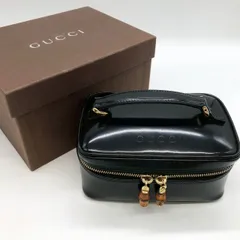 GUCCI グッチ 032 1956 バンブー バニティ ポーチ ハンドバッグ パテント レザー ブラック レディース メンズ ファッション ブランド USED