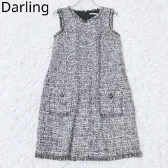 ダーリン　ニットワンピース　ノースリーブ　ツイード　フリンジ　ポケット　ラウンドネック　Aライン　エレガント　フェミニン　ブラックホワイト