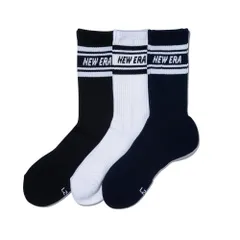 ニューエラ new era NEWERA 靴下 クルー 3ペアソックス クルーソックス メンズ レディース 3P セット 12674027 12674029 12674028 13073278 25cm～27cm ライン-ブラックホワイトネイビー