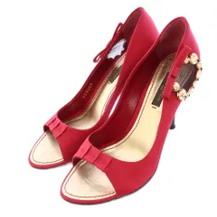 ルイヴィトン LOUIS VUITTON パンプス オープントゥ アーモンドトゥ ハイヒール サテン メッシュ 切替 ビジュー 装飾 36 ボルドー /BB