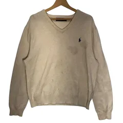 POLO RALPH LAUREN ポロラルフローレン ポニー刺繡 ウールニット ニット セーター 長袖 ワンポイント刺繡 Vネック CHINA製 Lサイズ クリーム