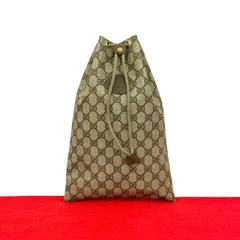 未使用保管品 希少品 GUCCI グッチ オールドグッチ ヴィンテージ GG ロゴ レザー 巾着 ハンドバッグ ポーチ ブラウン 茶  14111