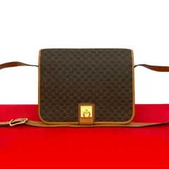 極 美品 CELINE セリーヌ マカダム ブラゾン トリオンフ 柄 ロゴ リング金具 レザー ショルダーバッグ ポシェット ブラウン  08091