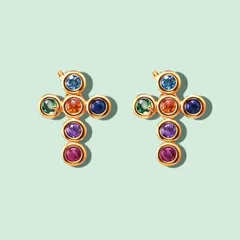 十字架 クロス カラフル マルチカラー CZダイヤ ゴールド ピアス