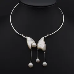 L668 淡水真珠 パール シェル 925刻印 チョーカー ネックレス デザイン 6月誕生石