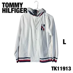 TOMMY HILFIGER ホワイト L フードつき ジャンパー ブルゾン アウター 秋冬 古着 TK11913