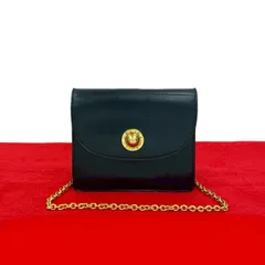 極 美品 CELINE セリーヌ ヴィンテージ スターボール ロゴ 金具 カーフ レザー 本革 チェーン ミニ ショルダーバッグ ネイビー 34425