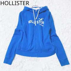 ホリスター　パーカー　フルジップアップ　裏起毛　ブランドロゴ　カンガルーポケット　リブ編み　レギュラーフィット　カジュアル　シンプル　ブルー   Lサイズ