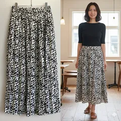 美品✨ テチチ Te chichi ロング スカート マキシ Aライン ウエストゴム ヒョウ柄 レオパード フレア プリーツ アニマル 総柄 大人カジュアル シンプル きれいめ フェミニン 派手 オールシーズン アイボリー 黒 ブラック 茶色 ブラウン