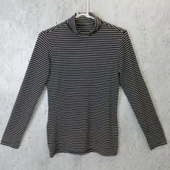 UNIQLO ユニクロ  ヒートテック ボーダー 黒白 タートルネック 長袖 ホワイト×ブラック Mサイズ レディース 〇◇