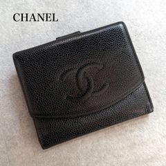 最終価格【超極美品✨】シャネル 財布 デカココ キャビア Wホック 二つ折 黒 CHANEL シャネル キャビアスキン ココマーク 二つ折り財布 wホック