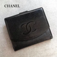 CHANEL シャネル キャビアスキン ココマーク 二つ折り財布 wホック ブラック デカココ 黒 レザー