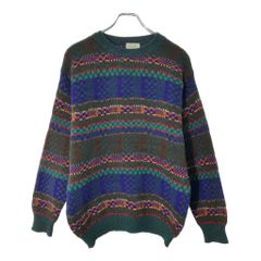 90s イタリア製 カッパ ウール ニット ロールネック パープル 総柄 短 