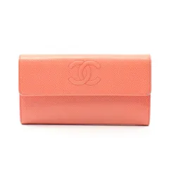 シャネル CHANEL 二つ折り長財布 ココマーク コーラルオレンジ レザー ココマーク ZIP長財布 レディース Used B