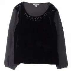 美品 LAURA ASHLEY ローラアシュレイ ビジュー装飾  ベロア 切替 カットソー 長袖 シアー シースルー 切替 L 黒 レディース 【中古】