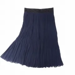LAURA ASHLEY ローラアシュレイ フレア スカート ひざ丈 プリーツ ラメ ゴムウエスト ボトムス 13号 ネイビー レディース 【中古】