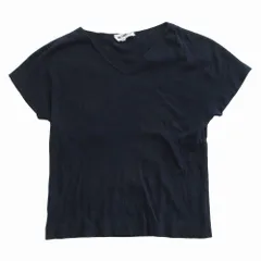 JILSANDER ジルサンダー リブニット Vネック 半袖トップス カットソー サイズL レディース ネイビー 【中古】