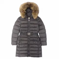 MONCLER モンクレール ダウン コート ジャケット フォックスファー フード ロゴバックル ベルト付き 2 M グレー レディース 【中古】