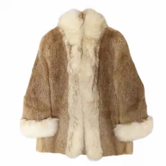 美品 フォックスファー 毛皮 コート ジャケット ミドル丈 リアルファー 本毛皮 アウター ベージュ ホワイト レディース 【中古】