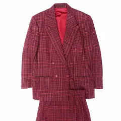 Vintage Aquascutum アクアスキュータム 英国製 グレンチェック柄 セットアップ ダブル ジャケット スカート スーツ 赤 【中古】