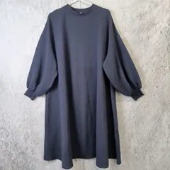 レディース エンボス加工 バルーン スリーブワンピース ロングワンピース ネイビー 紺 Mサイズ ◇〇