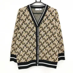 【美品】ルコックゴルフ ニットカーディガン ベージュ×黒×白 総柄 Vネック  レディース L ゴルフウェア 2024年モデル le coq sportif