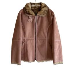 ZM1693 FIDATO フェイクムートンジャケット ピンク ファー襟 ジップアップ レディース Mサイズ