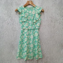 ROPE' PICNIC ロペピクニック ワンピース 花柄 ミニワンピース フリル ノースリーブ 清涼感 ミントグリーン 38サイズ ◎、□〇☆