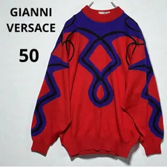 90s GIANNI VERSACE  ジャンニヴェルサーチ イタリア製 総柄 XL ゆったり ウールニット セーター サイズ50 オーバーサイズ ヴィンテージ アーカイブ archive 赤 紫 黒のサムネイル