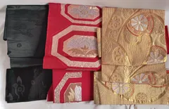 【3種セット】着物 作り帯 つけ帯 お太鼓 朱 黒 金 二部式 【中古品】
