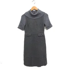 シップスリトルブラック ships little black フレア ワンピース 半袖 ひざ丈 タートルネック 切替 リブ ウール S グレー 灰 /FT25