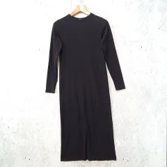 feepur フェピュール リブ カットソー ロング ワンピース タイト バックスリット 長袖 ブラック Mサイズ 〇□☆