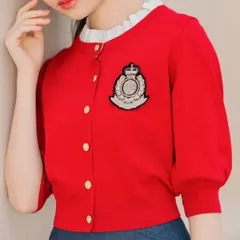 新品未使用 WILLSELECTION 襟フリル付きカーディガン レッド 赤 WEB限定 20082518100131 サイズF 管理番号:677-2937