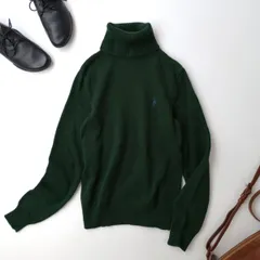 RALPH LAUREN ラルフローレン コットン タートルニット セーター プルオーバー M グリーン 緑(100K＋7319)25F