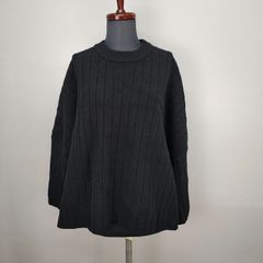 萌】(M-L) もゆる 変形チェックカットソー ドルマン チュニック 紺黒 