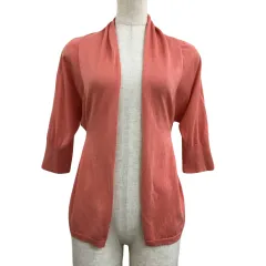 ボールジー BALLSEY トゥモローランド カーディガン ニット 前開き 無地 ギャザー リボン シルク リネン混 七分袖 38 ピンク オレンジ