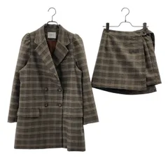 AMERI / アメリ | セットアップ / PUFF CHECK JACKET WITH SKIRT チェック ダブル テーラードジャケット / スカート | S | ブラウン | レディース