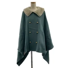 【美品】  ha | za | ma / ハザマ | 経年真価のなびくコート / ウール ファーカラーオーバー ポンチョ / 総裏地 | グリーン | レディース