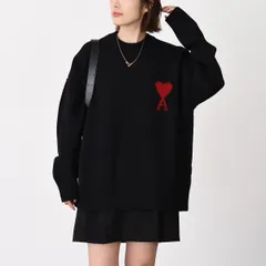 AMI ALEXANDRE MATTIUSSI アミ トップス AMI DE COEUR アミパリス Ami De Coeur クルーネック メリノウールフェルトニット セーター UKS838 018 レディース ユニセックス ブラック