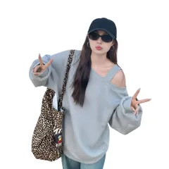 [レグエイト] オフショルダー Y2K スウェット レディース ワンショルダー トップス 肩見せ 長袖 プルオーバー 秋 冬 カジュアル 大人 かわいい 抜け感 (JP, アルファベット, M, グレー) [グレー] [M]