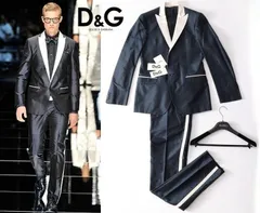 正規品★DOLCE&GABBANA ドルチェ&ガッバーナ★シルク1Bフォーマルスーツ★白ライン M★ネイビー紺ホワイト白【本物保証】希少★新品未使用