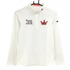 【美品】ラフアンドスウェル 長袖ポロシャツ 白×レッド ロゴ刺しゅう ボタンダウン  レディース S ゴルフウェア rough＆swell