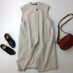 ZARA ザラ ウールライク ノーカラーコート ジレ ベスト 羽織 M ナチュラル系(100K＋1923)25F
