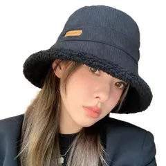 [ReiLuana] バケットハット レディース リバーシブル ボア 帽子 もこもこ 暖かい 防寒 裏起毛 秋冬 小顔効果 (JP, アルファベット, M, ブラック) [ブラック] [M]