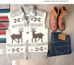 カナダ ハンドメイド ウール100% インディアン カウチン BEST ベスト セーター