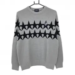 【新品】パーリーゲイツ セーター グレー×ネイビー 胸元星柄 ウール混 ニット メンズ 4(M) ゴルフウェア PEARLY GATES